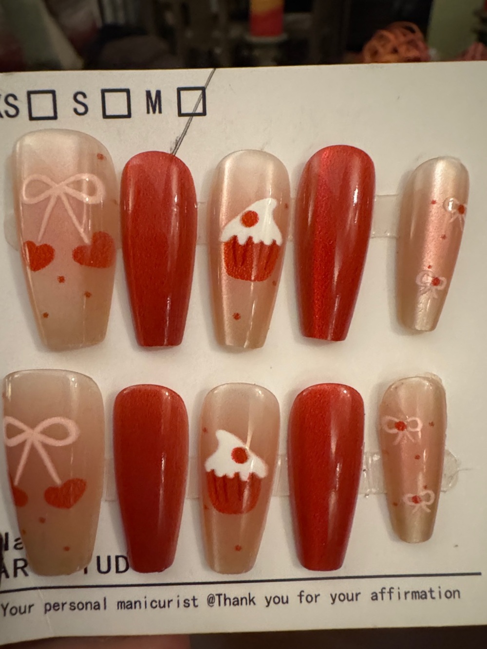 Red Cherry Cupcake Coquette Press-On Nails (Medium Coffin)